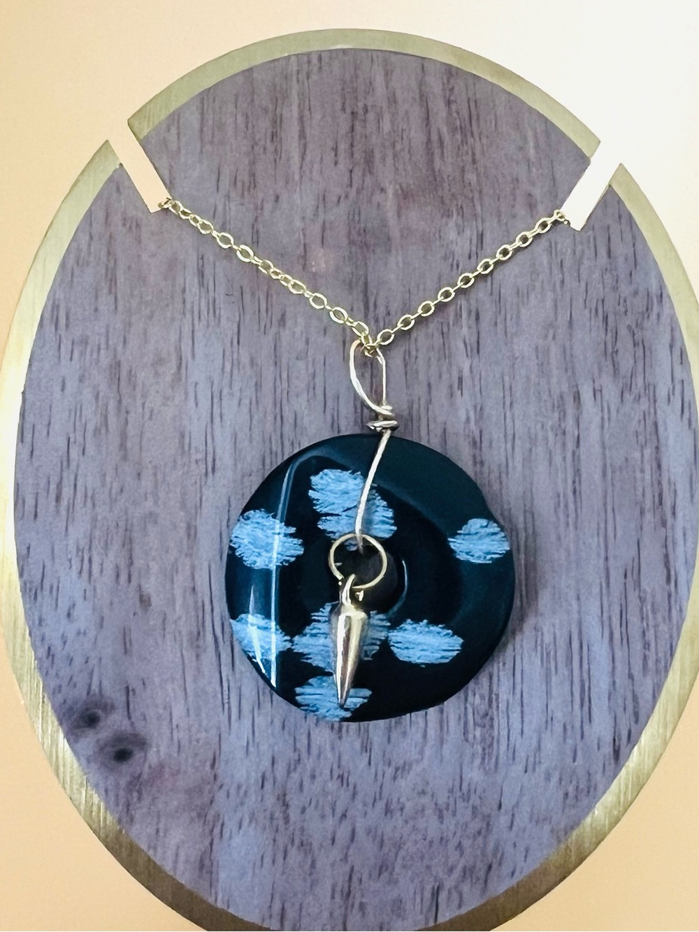 Grey and Black carved stone Pendant Necklace